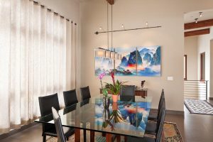 dining room table with custom artwork