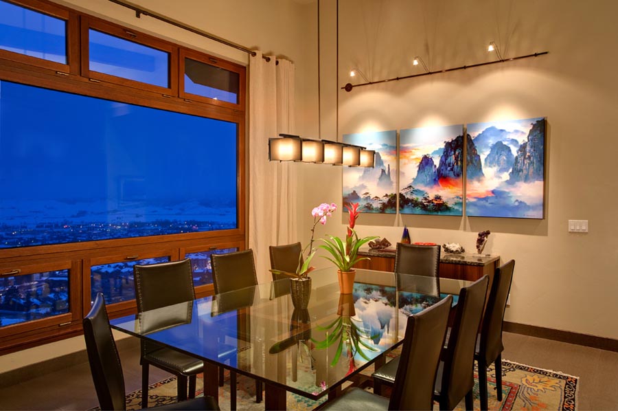 dining room with large glass windows