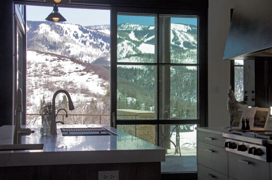 kitchen window overlooking ski resort