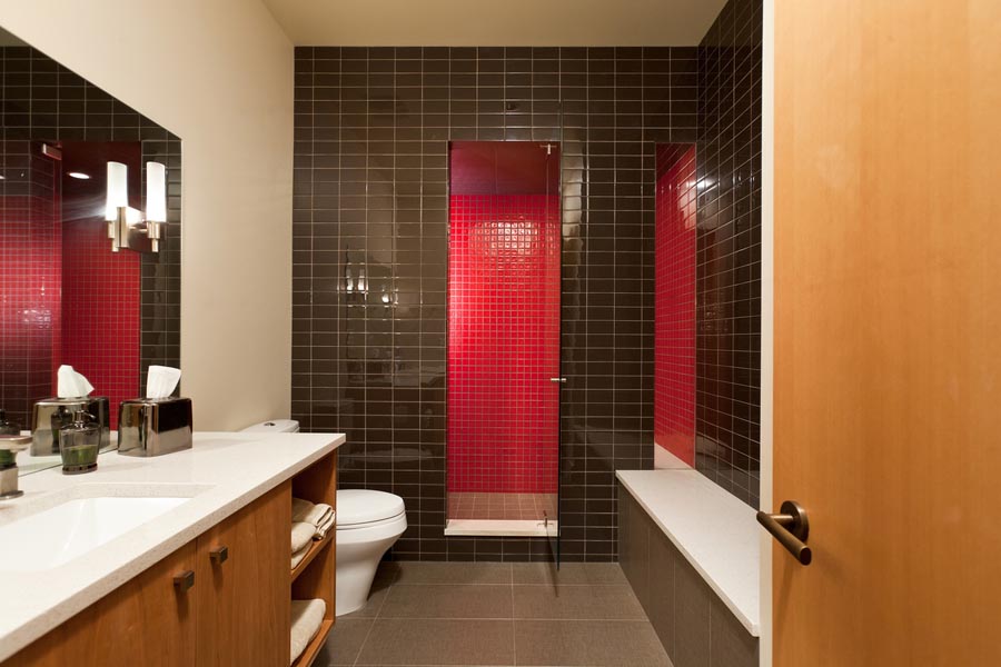 red tiled shower